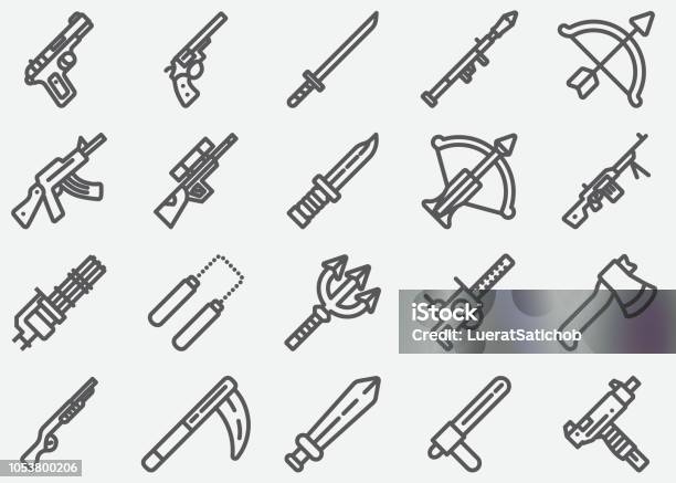 Weapons Line Icons Stock Illustration - Download Image Now - Icon Symbol, Flamethrower, Rifle