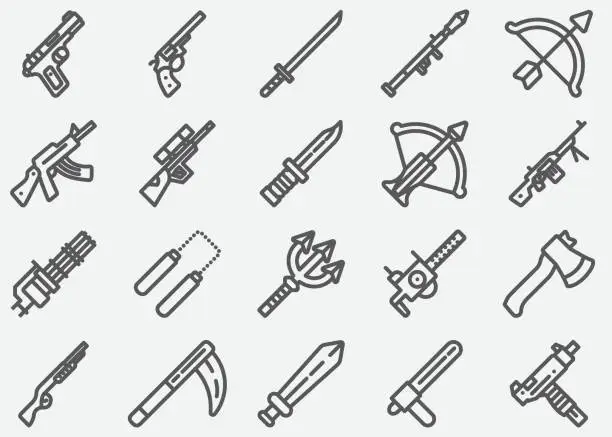 Vector illustration of Weapons Line Icons