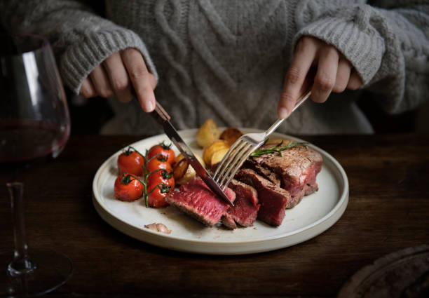 z bliska cięcia filet stek żywności pomysł fotografii fotografii - steak food dinner meat zdjęcia i obrazy z banku zdjęć