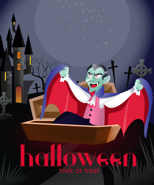 istock Halloween trick or treat poster design with Dracula. 1053816410