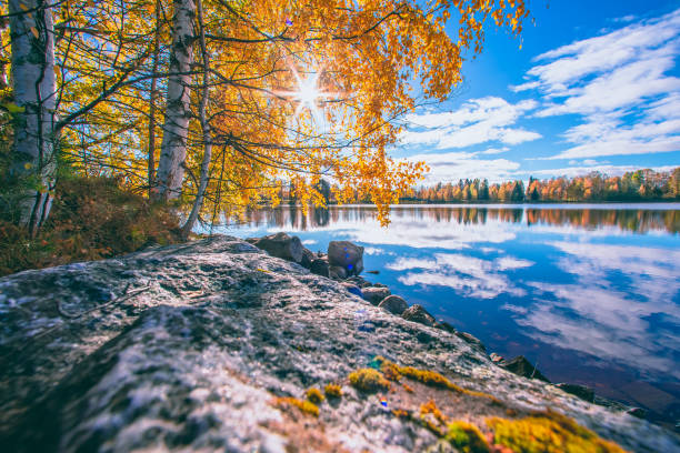 Autumn lake view from Sotkamo, Finland.