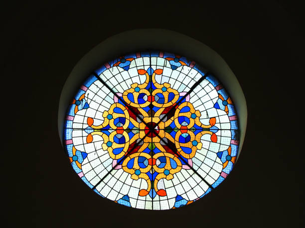 istock Bright and colorful stained glass window 1053823314
