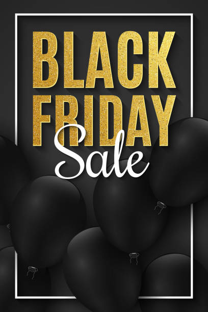 istock Black Friday Sale banner. Realistic black balloons on a dark background. Big discounts. For your business project. Golden glitters. Web flyer. Vector illustration. EPS 10 1053825344