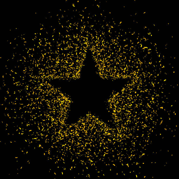 fondo de forma de estrella de oro brillo - star shape confetti red nobody fotografías e imágenes de stock