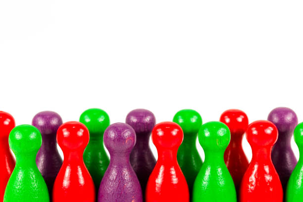istock purple, red and green halma cones with copyspace indicating majority ratios and group constelation 1053826650