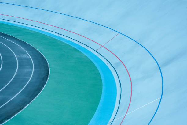 istock high angle view of colorful lines at stadium, geometric background 1053826696