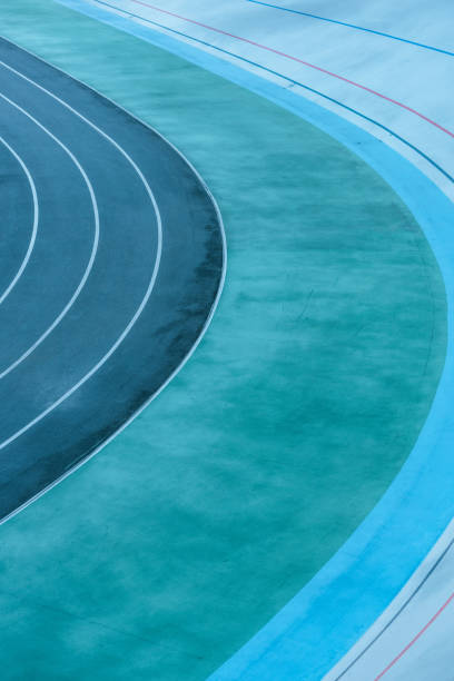 istock high angle view of geometric background with color lines at stadium 1053826704