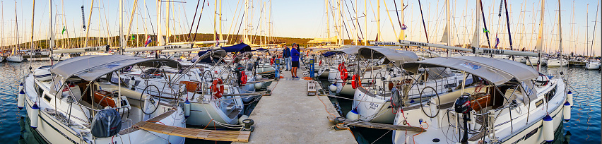 Split, Croatia - July 25, 2023: Boats on the pier in the resort town of Split, Croatia.