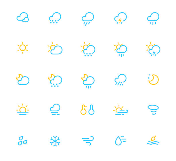 illustrations, cliparts, dessins animés et icônes de icônes de la météo. - barometer heat thermometer sun
