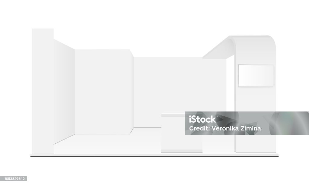 Maqueta del stand de la feria exposición en blanco - arte vectorial de Cabina - Mueble libre de derechos