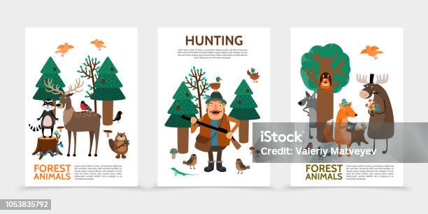 Flat Hunting Posters Stock Illustration - Download Image Now - Illustration, Bird, Brochure