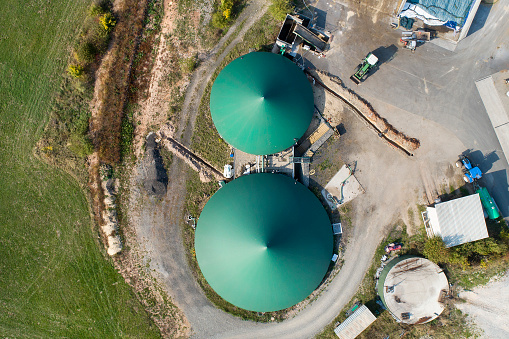 Biogas plant, construction site - aerial view