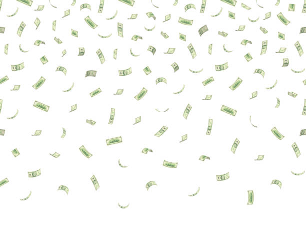 spadające banknoty o wartości stu dolarów odizolowane na białej ilustracji wektorowej tła - white mid air rain wind stock illustrations