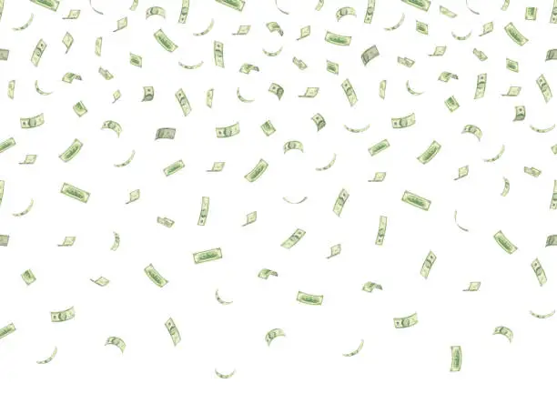 Vector illustration of Falling hundred dollar banknotes isolated on white background vector illustration