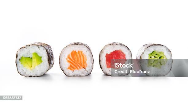 Maki Sushi Food Stock Photo - Download Image Now - Sushi, White Background, Cut Out