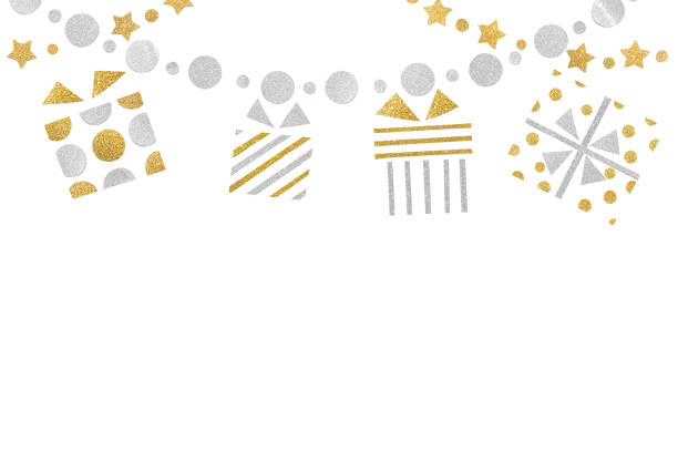 istock Gold and silver glitter bunting paper cut on white background 1053856238