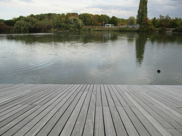 istock Pond in the Paris region  Footbridge - Walking path 1053860522