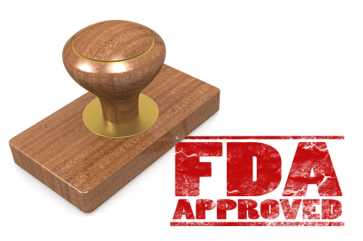 FDA approved red rubber stamp  image with hi-res rendered artwork that could be used for any graphic design.