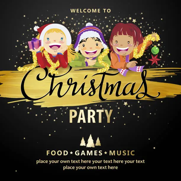 Vector illustration of Christmas Party Kids Invitations