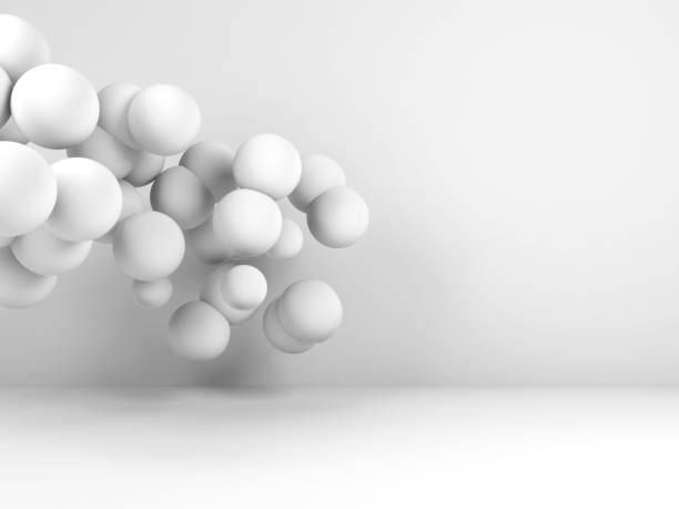 istock Installation of spheres flying in abstract room 1053864436
