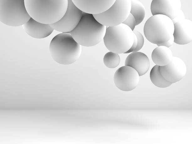 istock Cloud of spheres flying in abstract 3d room 1053864442