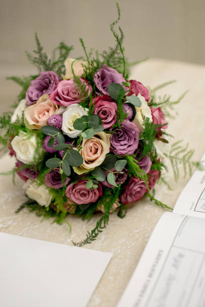 istock Beautiful, colorful wedding flowers placed on the table after ceremony 1053866440