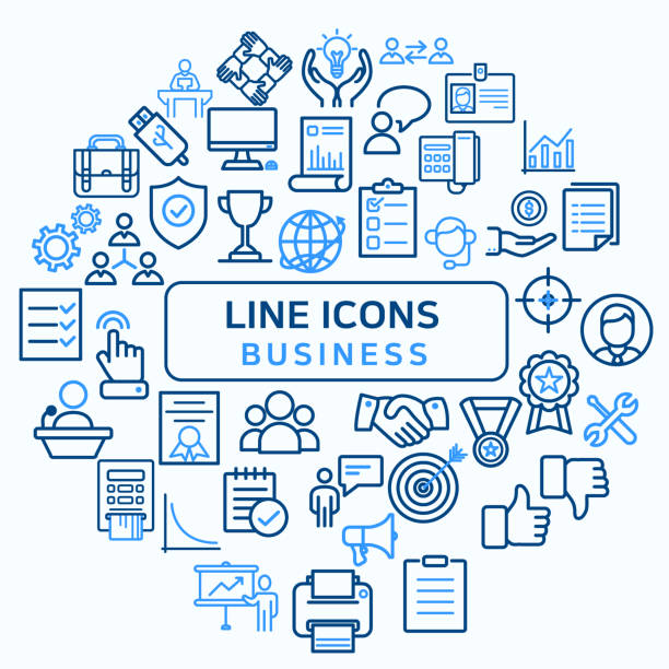 illustrazioni stock, clip art, cartoni animati e icone di tendenza di set semplice di icone di linea correlate al business. - to do list computer icon checklist communication