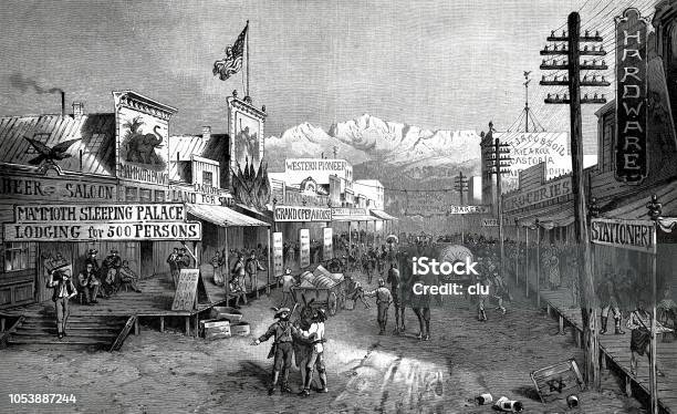 A City In The Wild West Of America Main Street Stock Illustration - Download Image Now - Wild West, Explorer, Cartoon