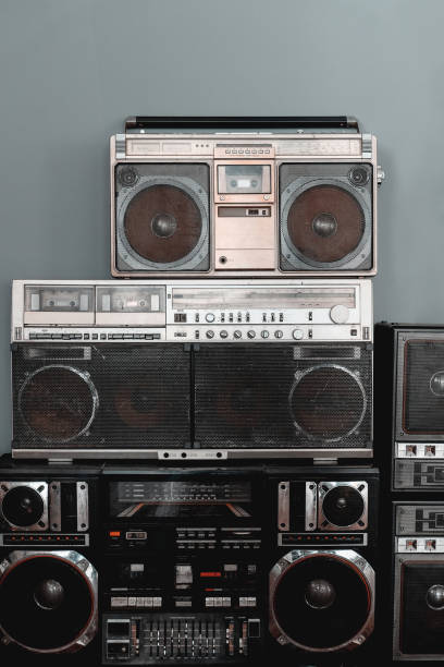 istock Retro radio on gray background 1053890582