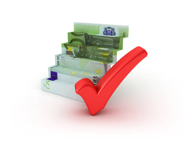 istock Euro Bill Stair with Check Mark - 3D Rendering 1053898840
