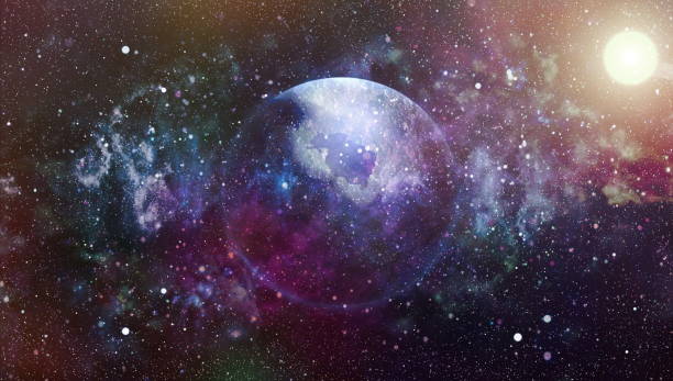 istock Blue dark night sky with many stars. Milky way on the space background 1053908516