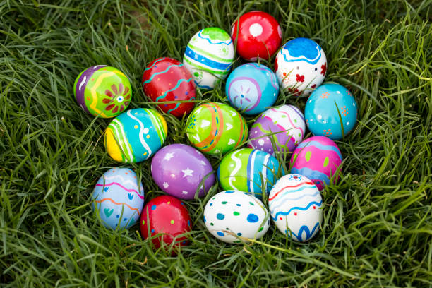 istock Full background of colorful, pastel, hand painted Easter eggs 1053915664
