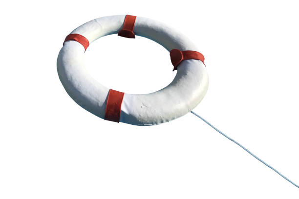 isolated life buoy with white copyspace - life jacket isolated red safety imagens e fotografias de stock