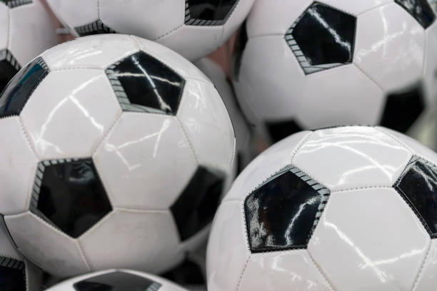 istock Black and white Soccer balls texture, background 1053916166