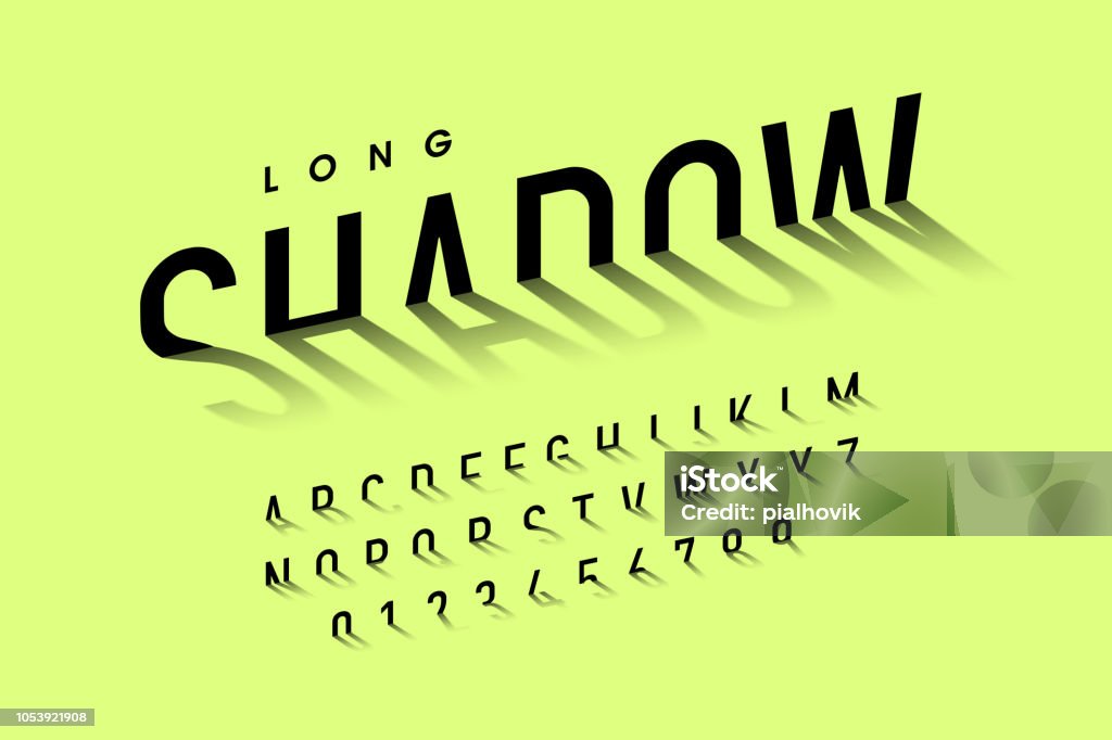 Long shadow style font Long shadow style font, alphabet letters and numbers vector illustration Typescript stock vector