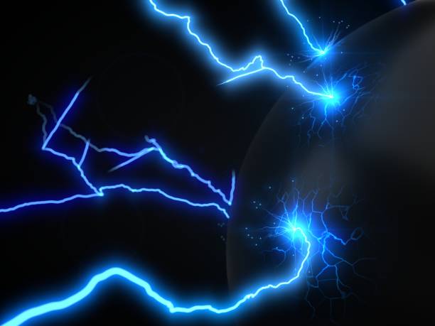 istock powerful lightning strikes on sphere and makes cracks on surface of sphere. 3d illustration 1053922936