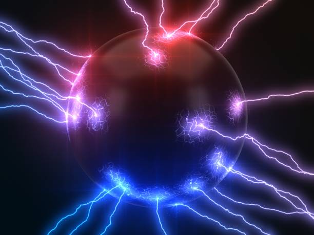 istock powerful lightning strikes on sphere and makes cracks on surface of sphere. dual color version, 3d illustration 1053925390