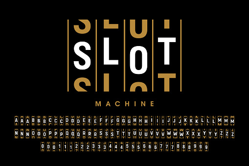 Slot machine style font, alphabet letters and numbers vector illustration