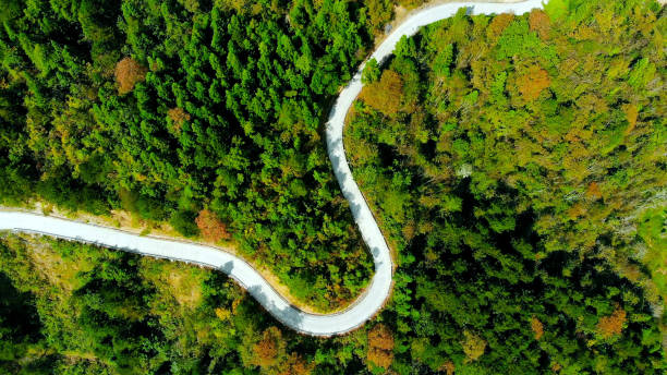 istock Aerial View mountain curve road 1053927874