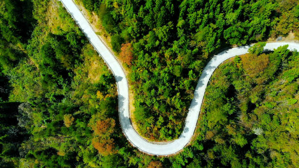 istock Aerial View mountain curve road 1053927884