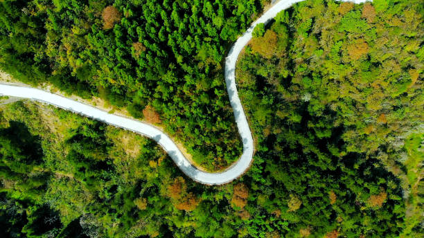 istock Aerial View mountain curve road 1053927942