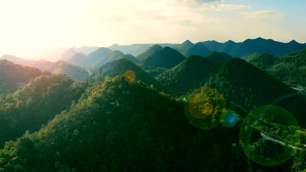 istock Aerial view mountain landscape with sunlight 1053928312