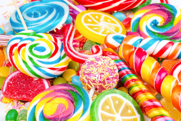 colorful lollipops and different colored round candy. top view. - 13417 imagens e fotografias de stock