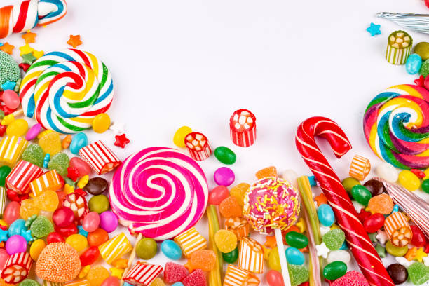 colorful lollipops and different colored round candy. top view. - 13520 imagens e fotografias de stock