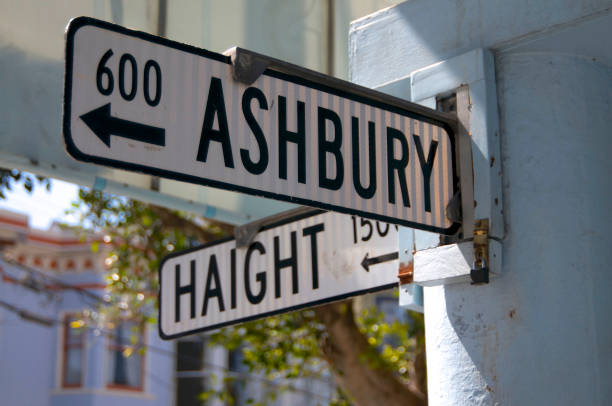 Street sign at intersection of Haight and Ashbury, in San Francisco USA stock photo