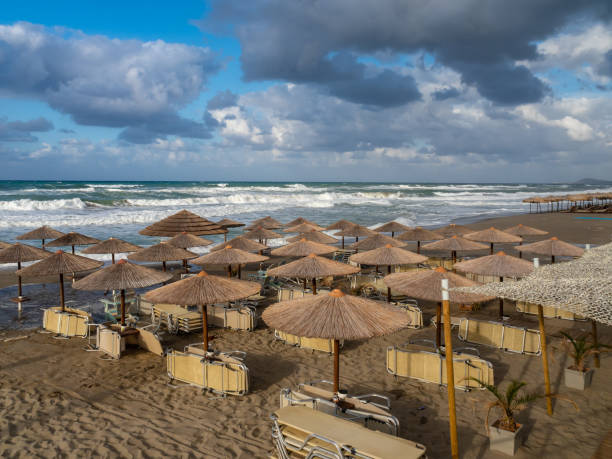 istock Autumn beach in Rethymno, Crete island, Greece 1053932654
