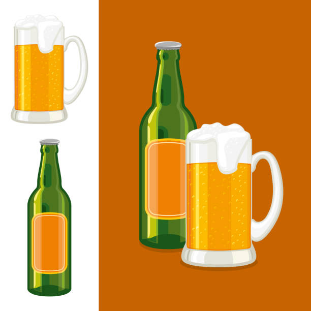 ilustrações, clipart, desenhos animados e ícones de caneca e garrafa de cerveja - beer bottle bottle alcohol drink