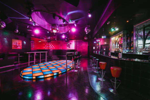 Empty Nightclub Dance Floor An empty shot of a room with a dance floor in the nightclub. clubbing stock pictures, royalty-free photos & images