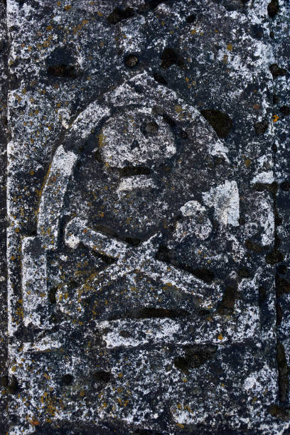 istock Skull and crossed bones on a tomb in russian Joseph-Volotsky monastery 1053943202