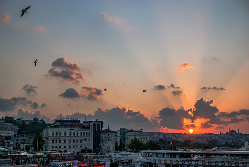 Istanbul, Turkey - August 2, 2008: Hundreds of tourists and local Turks hang out along the Bosphorus as night comes on on July 29, 2014 in Istanbul, Turkey.